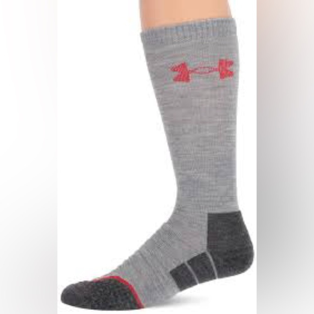 Under Armour  ALL SEASON Gray and Red Athletic WOOL Socks NIP , Medium
